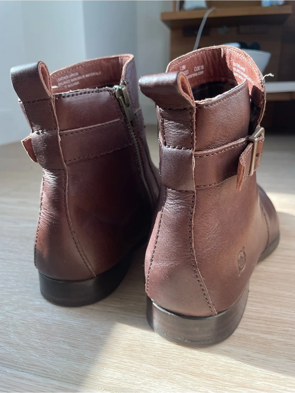 Born Brown Leather Ankle Booties Buckle Strap Size 7.5 Like New